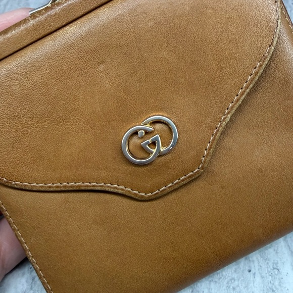 Vintage Gucci Leather Compact Wallet Kiss Lock Camel Tan Soft - Picture 13 of 13